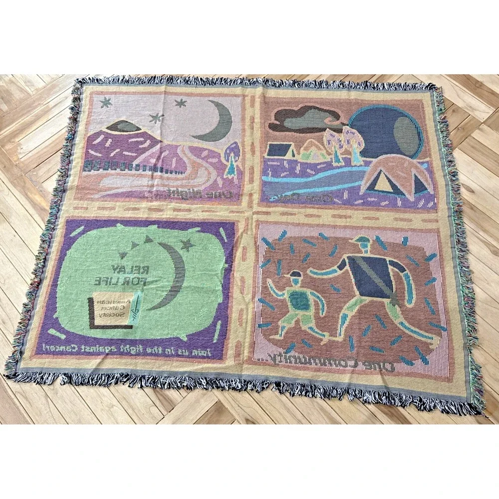 American Cancer Society Relay For Life Woven Throw Blanket 60x51 USA Cotton
